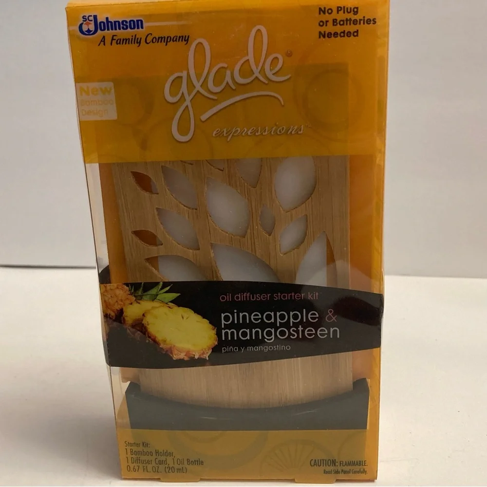Glade Expressions Oil Diffuser Starter Kit Pineapple Mangosteen Bamboo Holder